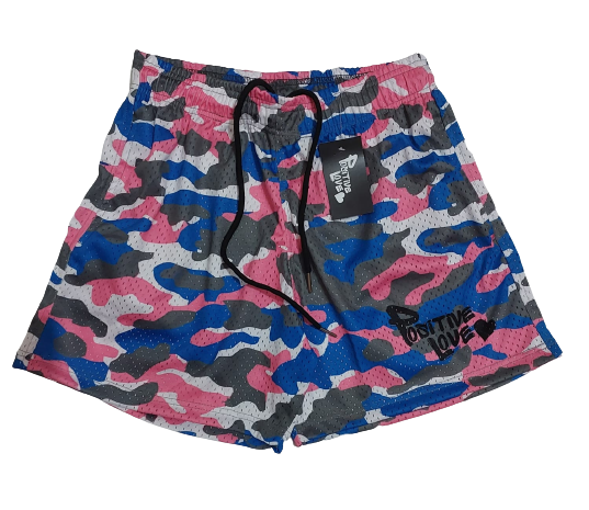 “Bubble Gum” Camouflage Positive Love Shorts